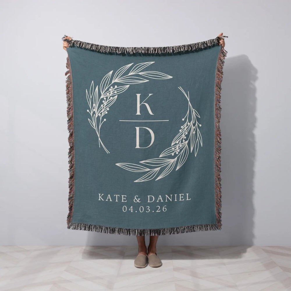Personalized Name And Date Wedding Woven Blanket, Custom Wedding Anniversary Blanket For Couple WD0164