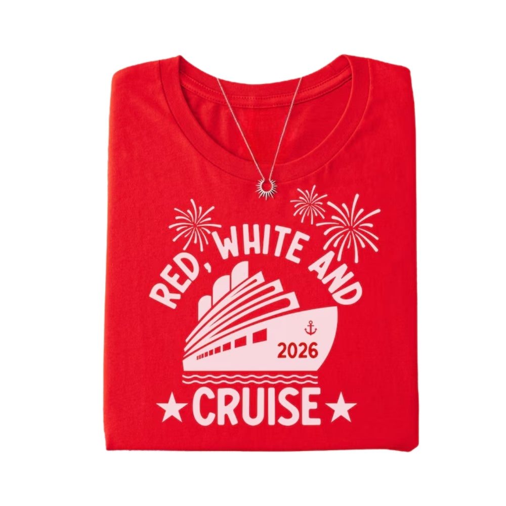 Red White And Cruise Personalized Fourth Of July Family Matching Shirts, Custom Year 4th Of July Family Shirts ET0849