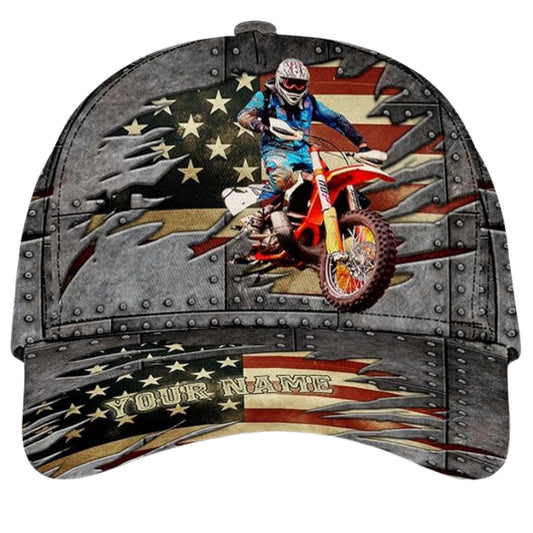 Custom Motocross American Flag Baseball Cap For Rider, Custom Patriotic Dirt Bike Hat 3D Printed CP0511
