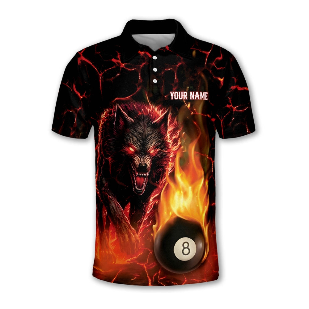 Custom Wolf Flaming 8 Ball Billiard Polo Shirt Mens, Custom Wolf Billiard Team Shirts BIZ0223