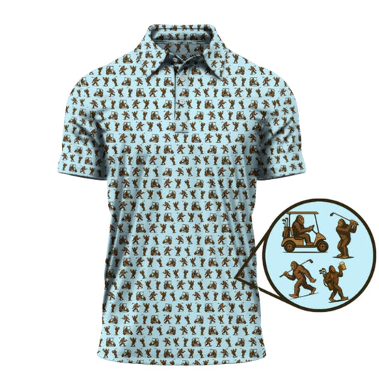 Funny Bigfoot And Beer Golf Polo Shirt For Men, Sasquatch Bigfoot Golf Shirts GZ0206