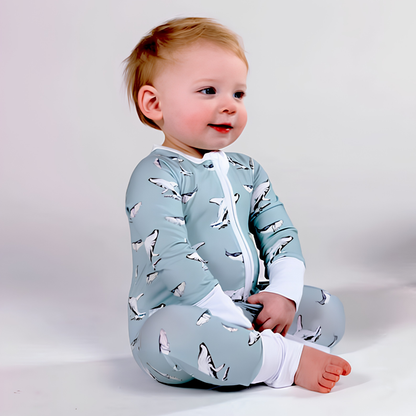 Humpback Whale Blue Baby Convertible Zippy Romper, Whale Baby Convertible Romper BB0812