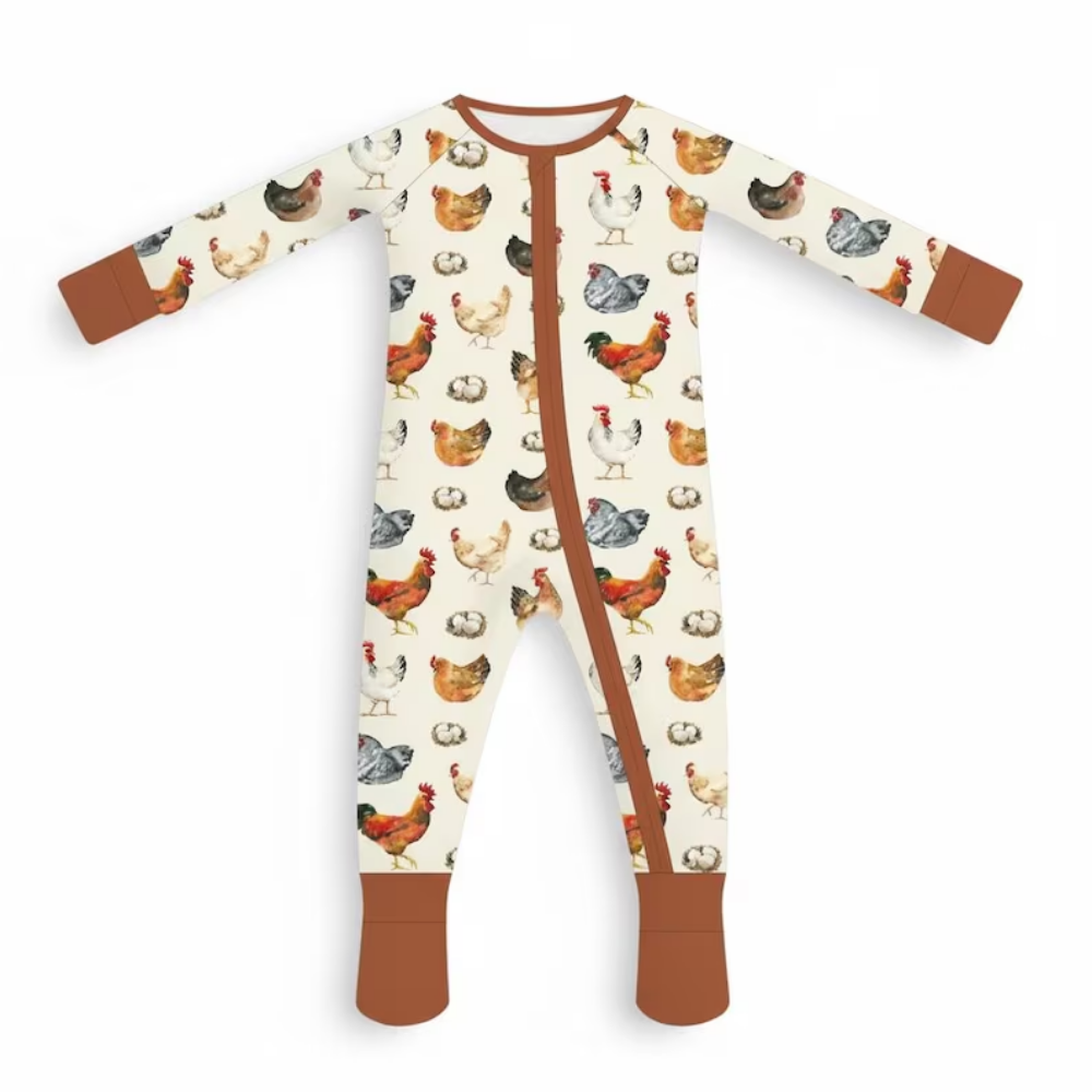 Chicken Baby Romper With Convertible Zipper, Chicken Lover Baby Romper Convertible BB0331