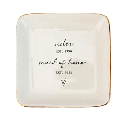 Sister Maid Of Honor Personalized Bridesmaid Wedding Ring Dish, Custom Maid Of Honor Jewelry Dish With Year WD0180
