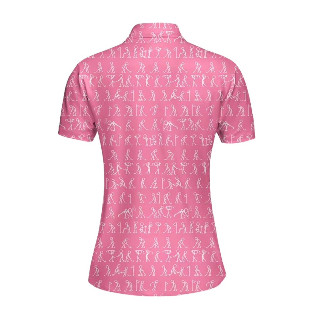 Women's Stickfigures Pink Golf Polo Shirt, Pink Golf Shirts For Ladies  GE0423