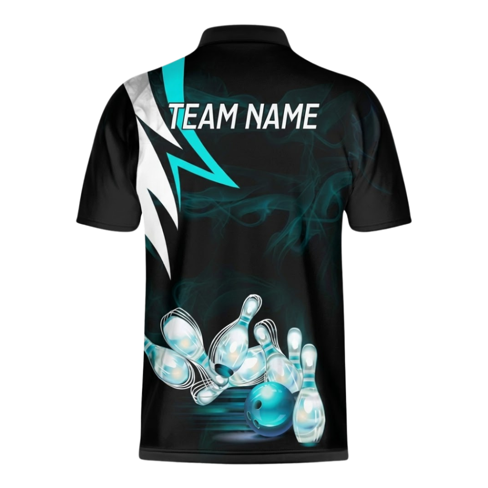Custom Team Cyan Black Bowling Jersey Shirts For Men, Custom Team Bowling Shirts BZ1076