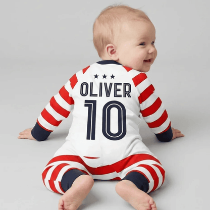 USA Flag Custom Number And Baby Name Convertible Zippy Romper, Custom USA Baby Romper Convertible BB0951