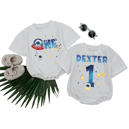 Personalized One Astronaut Birthday Baby T Shirt Romper, Custom Space 1st Birthday Baby Romper BB0299