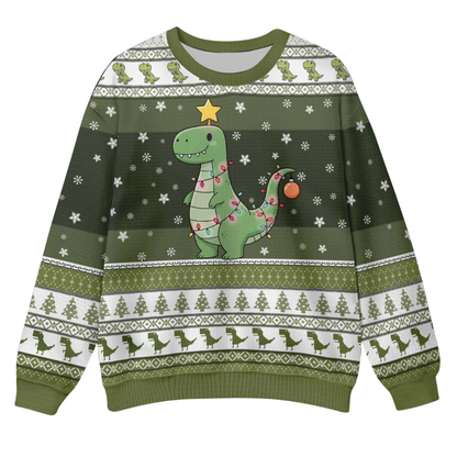 T-Rex Dinosaur Ugly Christmas Sweatshirt Green, Dinosaur Lover Christmas Sweater 2D1225