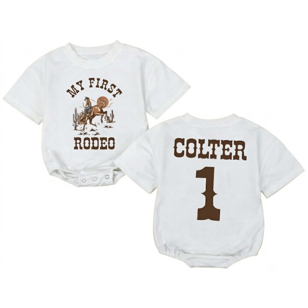 Personalized My First Rodeo Baby Bubble T Shirt Bubble Romper, Custom Cowboy Baby 1st Birthday Romper BB0202