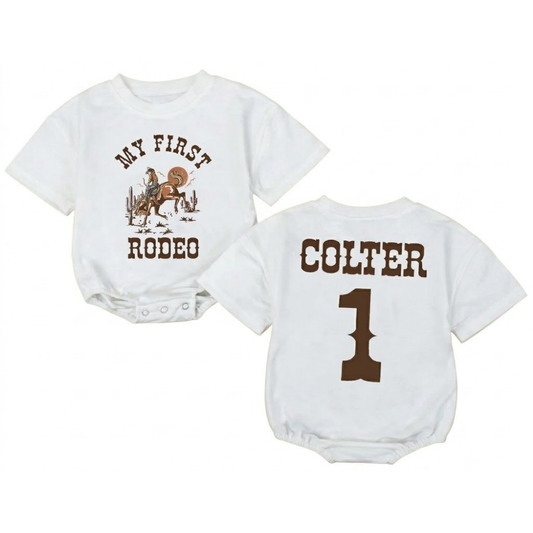 Personalized My First Rodeo Baby Bubble T Shirt Bubble Romper, Custom Cowboy Baby 1st Birthday Romper BB0202