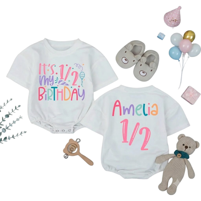 Customized It's My 1/2 Birthday Baby Girl TShirt Romper, Custom 6 Month Birthday Baby Girl Romper BB0276