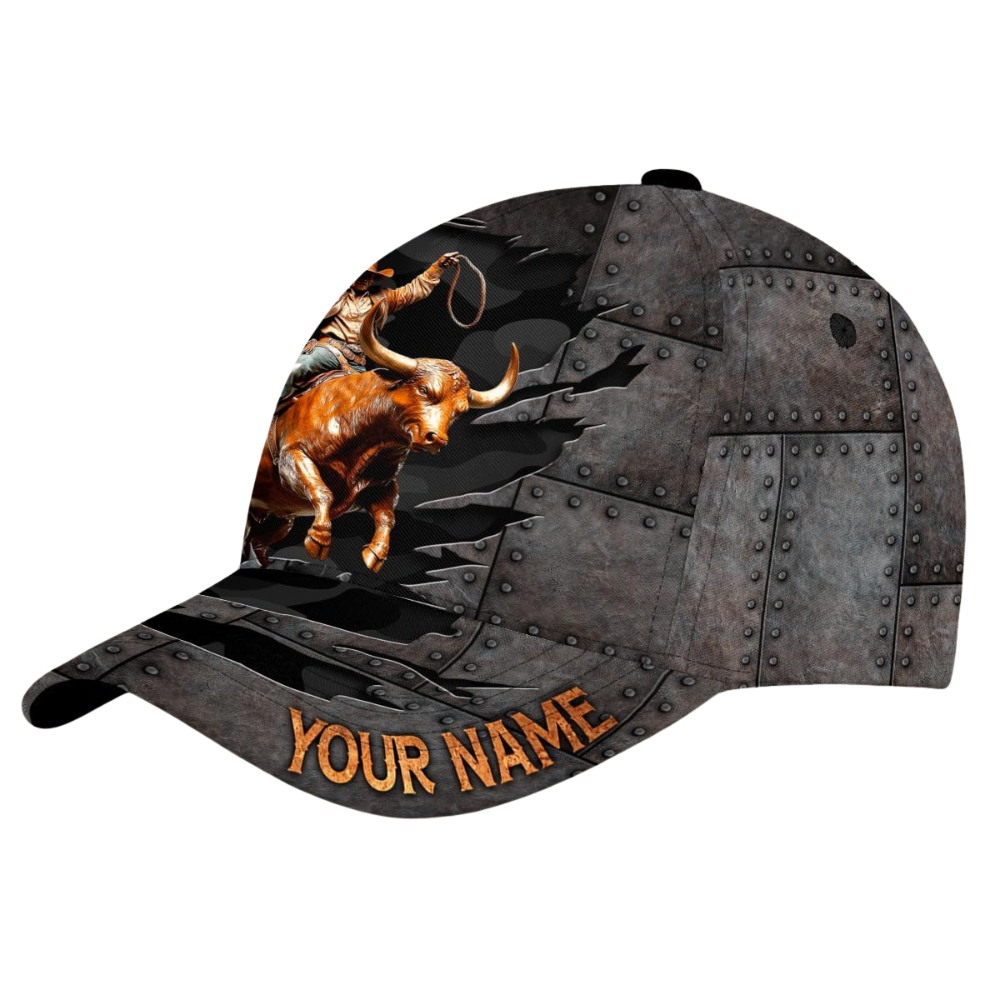 Bull Riding Custom Cowboy Baseball Cap 3D Printed, Custom Bull Riding Hat CP0561