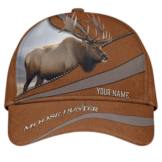 Custom Name Moose Hunter 3D Baseball Cap, Custom Moose Hunting Caps Hats CP0196