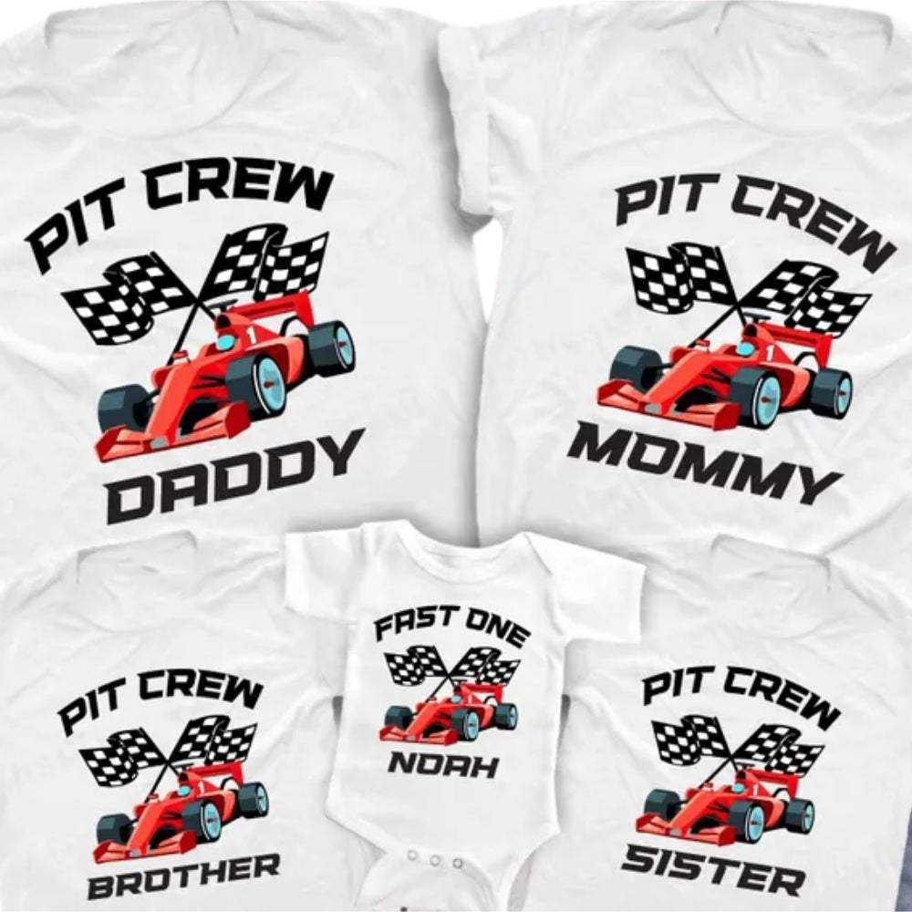 Pit Crew Fast One Race Car First Birthday Custom Matching Family T Shirts, Custom 1st Birthday Family Shirts ET0222