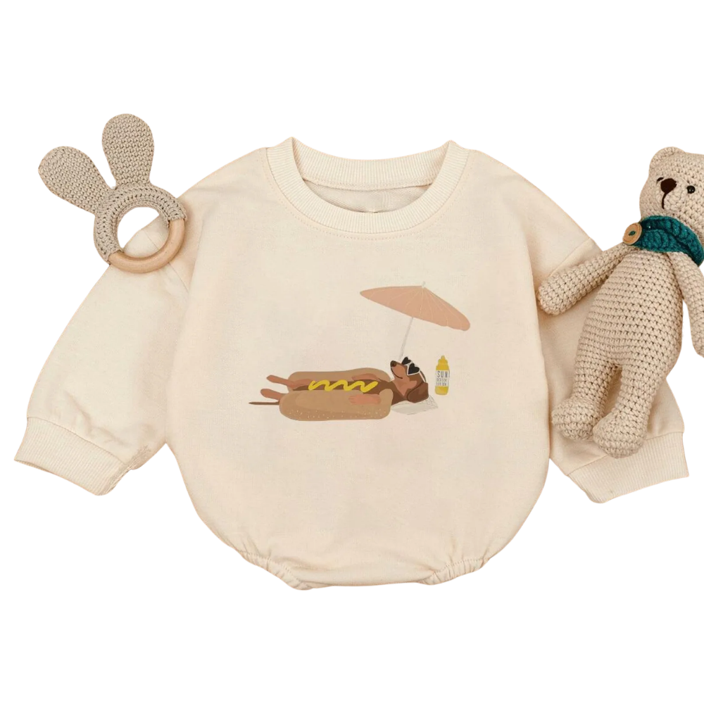 Dachshund Hot Dog Baby Romper Sweatshirt, Dachshund Baby Romper Sweatshirt BB0024