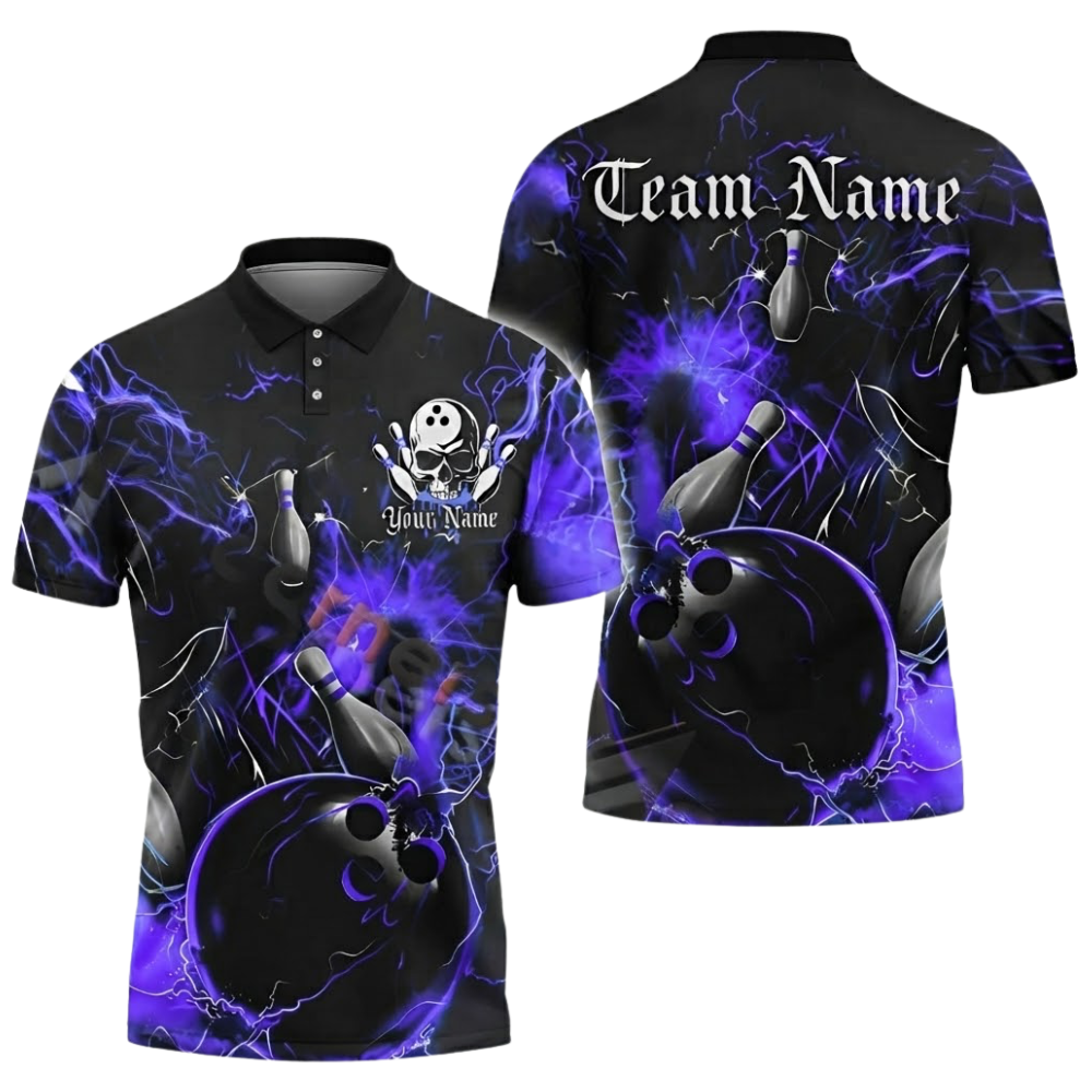 Custom Team Skull Black Red Bowling Polo Shirt For Mens, Custom Skull Bowling Team Shirts BZ0598