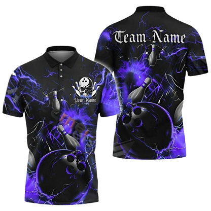 Custom Team Skull Black Red Bowling Polo Shirt For Mens, Custom Skull Bowling Team Shirts BZ0598