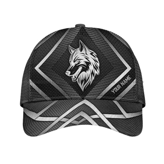 Custom Wolf 3D Printed Black Baseball Cap, Personalized Wolf Hat With Name CP0449