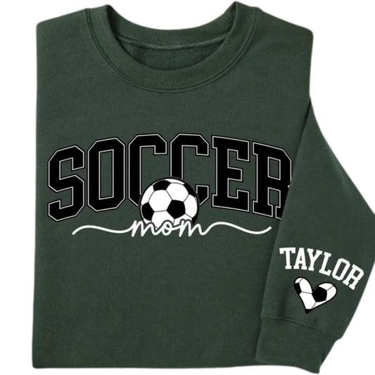 Custom Soccer Mom Sweatshirt With Kids Name On Sleeve, Custom Soccer Mama Sweatshirt 2D0509