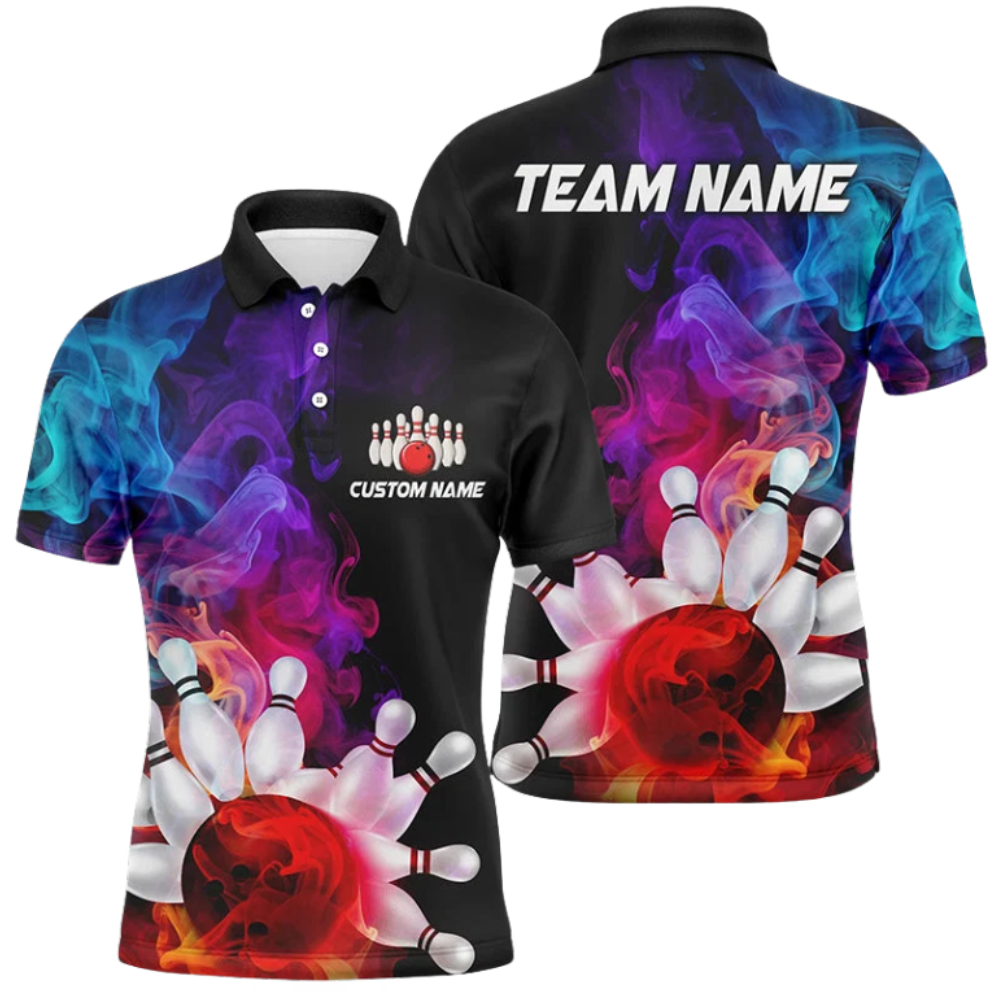 Colorful Smoke Custom Bowling Polo Shirt For Men, Custom Team Bowling Shirts BZ0807