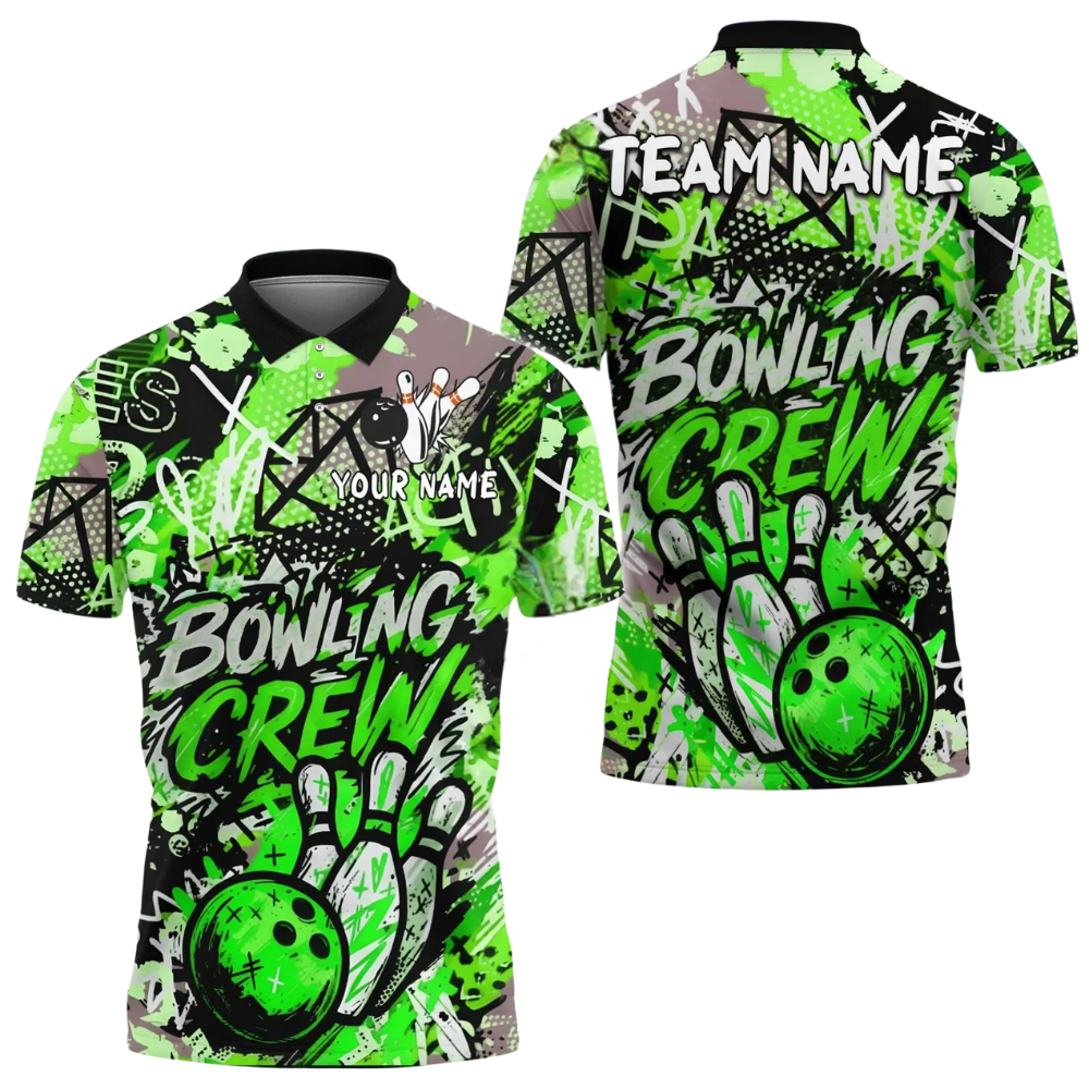 Custom Graffiti Red Bowling Polo Shirt Mens, Custom Team Graffiti Bowling Shirts BE0197