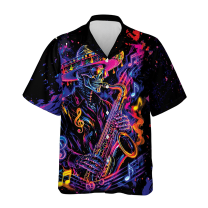 Skeleton Saxophone Neon Men's Hawaiian Shirt, Skull Hawaiian Shirt For Saxophone Player HE0669
