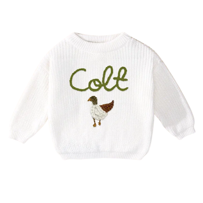 Custom Name Mallard Duck Baby Embroidered Sweater, Personalized Hand Embroidered Duck Sweater For Baby BB0122