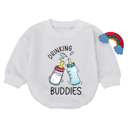 Drinking Buddies Baby Romper Sweatshirt, Funny Best Friends Twins Baby Romper Sweatshirt BB0071