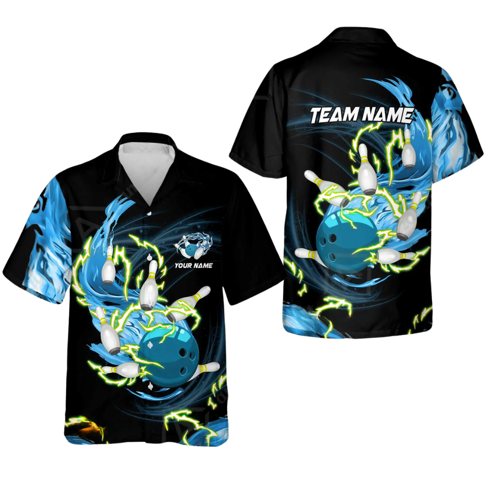 Custom Flaming Ball Bowling Mens Hawaiian Shirt, Custom Flame Bowling Team Shirts BZ0771