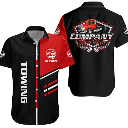 Custom Tow Truck Company Hawaiian Shirt Men, Personalized Truck Mechanic Uniforms HE0676