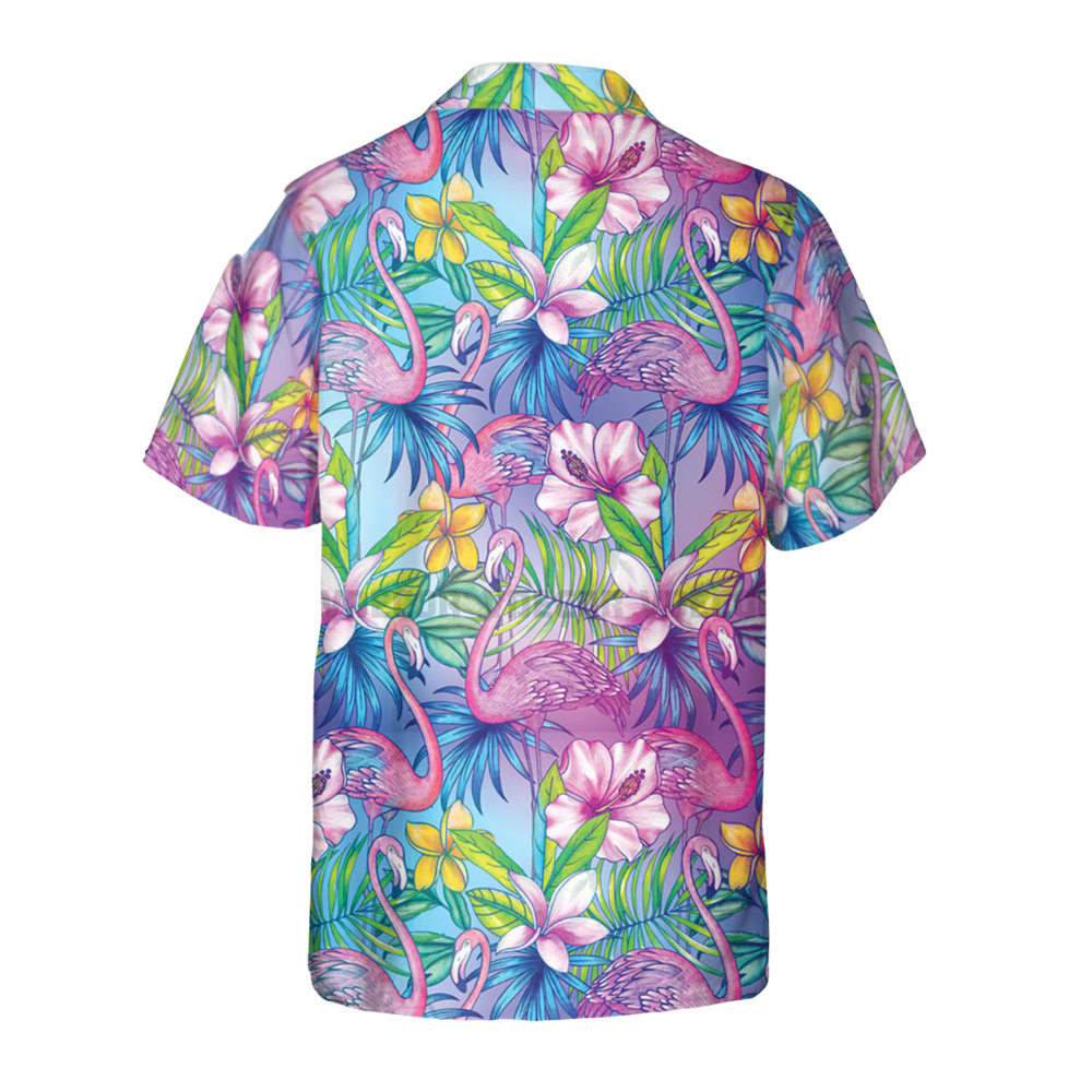 Flamingo Tropical Pink Purple Hawaiian Shirt For Women Men, Flamingo Lover Hawaiian Shirt HE0558
