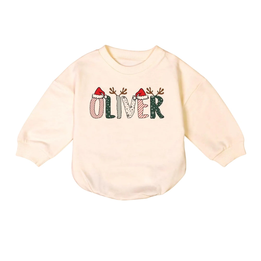 Custom Name Baby Christmas Romper Sweatshirt, Personalized Christmas Baby Romper Sweatshirt BB0204