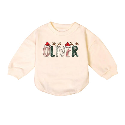 Custom Name Baby Christmas Romper Sweatshirt, Personalized Christmas Baby Romper Sweatshirt BB0204