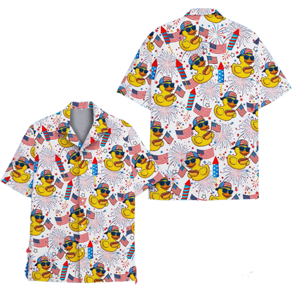 Rubber Duck American Flag Hawaiian Shirt For Men And Women, Patriotic Duck Hawaiian Shirt For 4th Of July HE0349