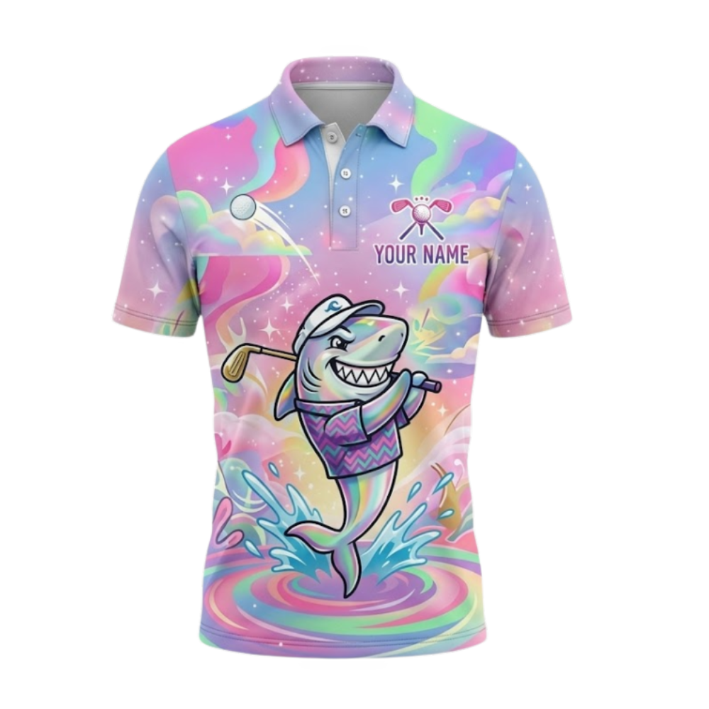 Personalized Team Colorful Shark Men's Golf Polo Shirt, Customized Shark Golf Shirts GZ0434