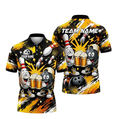 Custom Beer Funny Ball Bowling Mens Polo Shirt, Custom Beer Team Bowling Shirts BZ1068