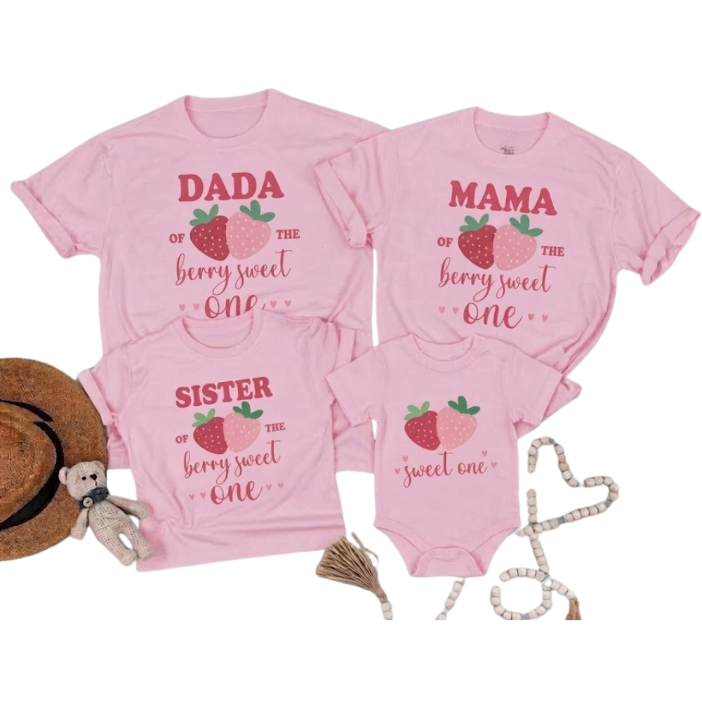Custom Sweet One First Birthday Matching Family T Shirt, Custom Strawberry 1st Birthday Family Shirts ET1201