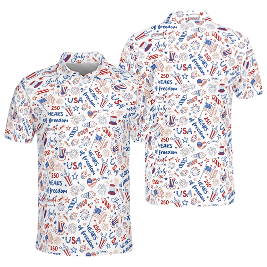 250 Years Of Freedom American Flag Golf Polo Shirt Men, 4th Of July Golf Shirts GE0478
