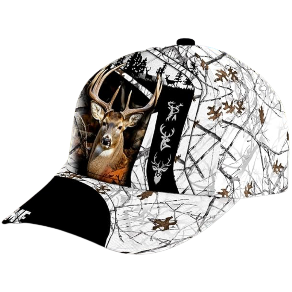 Custom Deer Camo Black And White Baseball Cap, Custom Deer Hunter Caps CP0524