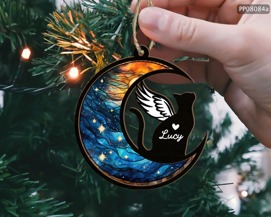 Custom Cat Memorial Suncatcher, Pet Memorial Suncatcher, Custom Name Cat Decor OA0183