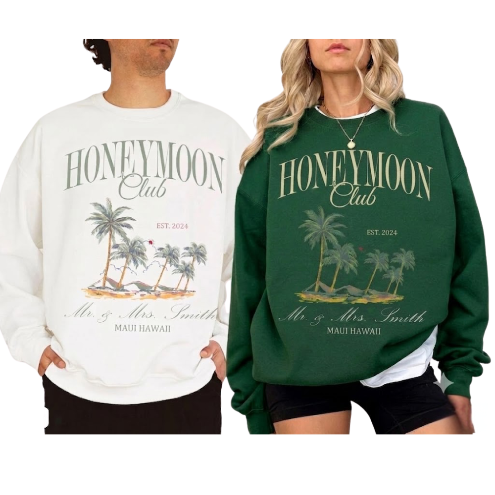 Honeymoon Club Custom Matching Couple Sweatshirt, Custom Sweatshirt For Newlyweds ET1475