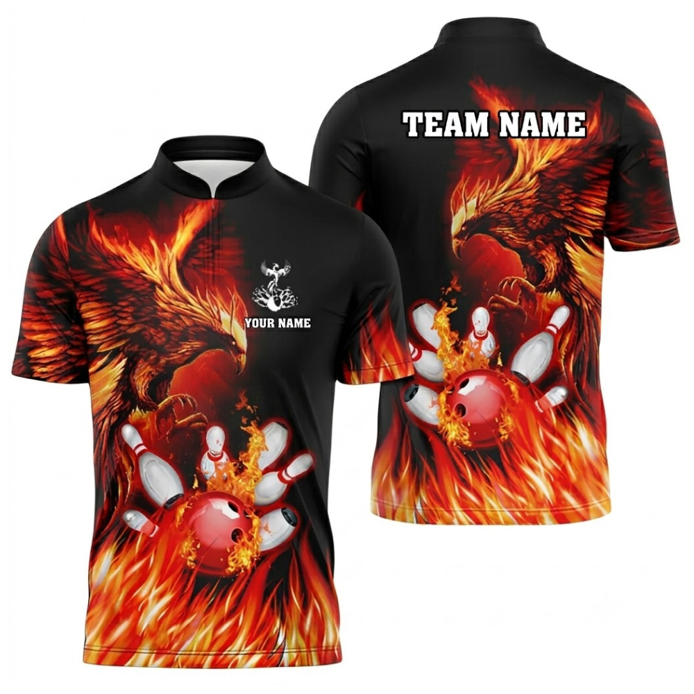 Custom Phoenix Flaming Men's Bowling Polo Shirt, Custom Phoenix Bowling Team Shirts BZ0517