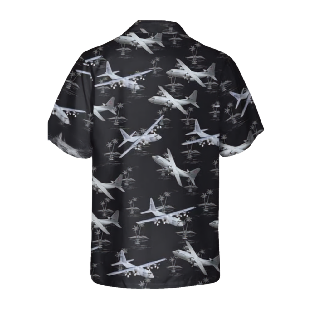 C-130 Cargo Aircraft Men's Black Hawaiian Shirt, C-130 Cargo Airplane Hawaiian Shirts HE0360
