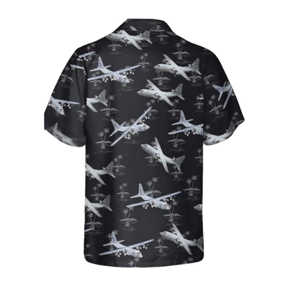 C-130 Cargo Aircraft Men's Black Hawaiian Shirt, C-130 Cargo Airplane Hawaiian Shirts HE0360