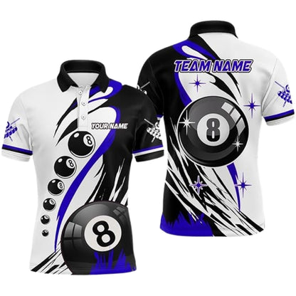 Custom Team White And Red 8 Ball Billiard Polo Shirt Mens, Custom Pool Billiard Team Shirt BIZ0017