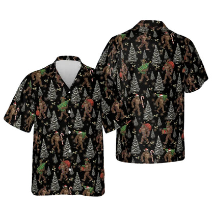 Bigfoot Christmas Tree Hawaiian Shirt For Men, Christmas Sasquatch Hawaiian Shirt ET0034