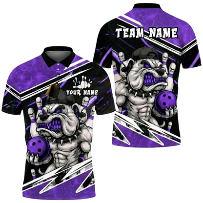 Custom Angry Dog Bowling Polo Shirt For Men, Custom Dog Bowling Team Shirts BZ0642
