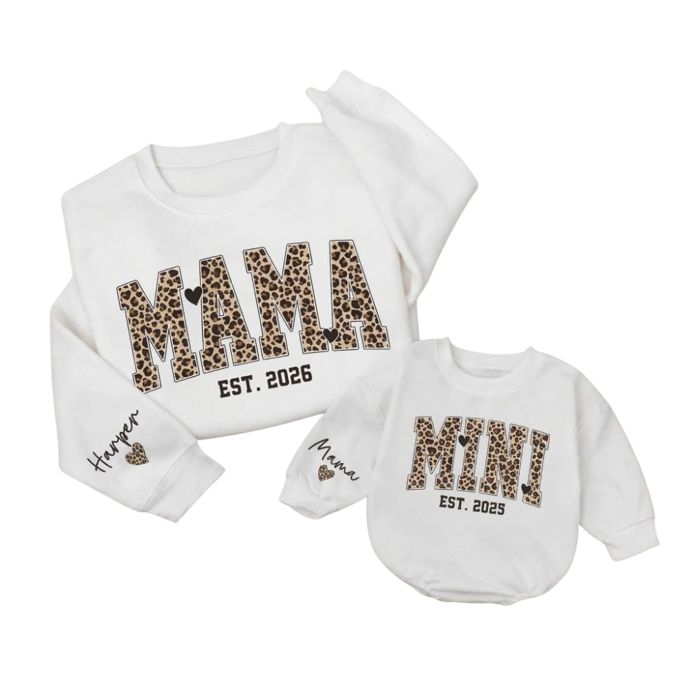 Custom Mama And Mini Leopard Matching Sweatshirt, Personalized Mommy And Me Leopard Sweater ET1687