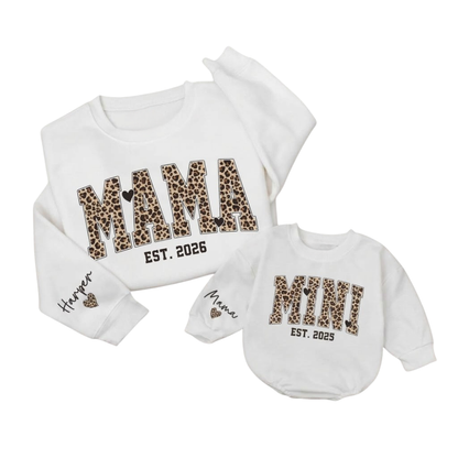 Custom Mama And Mini Leopard Matching Sweatshirt, Personalized Mommy And Me Leopard Sweater ET1687
